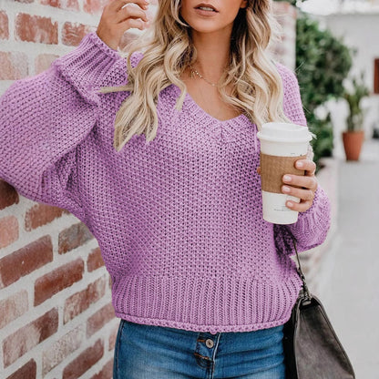 Pull en grosse maille pour femmes avec décolleté en V et coupe décontractée Chic und Stil