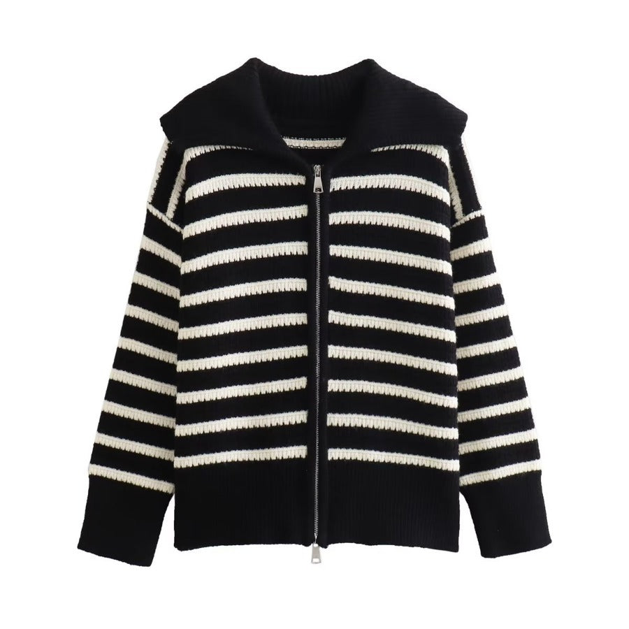 Dames cardigan rayé avec fermeture éclair moderne Chic und Stil