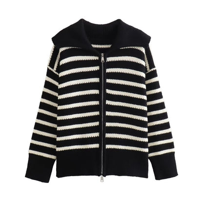 Dames cardigan rayé avec fermeture éclair moderne Chic und Stil