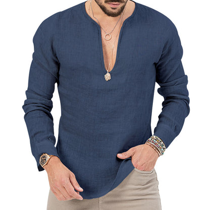 Chemise en lin léger pour hommes avec décolleté en V profond Chic und Stil