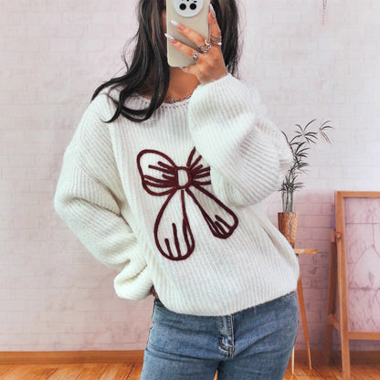 Pull en grosse maille pour femmes avec motif de nœud ludique Chic und Stil