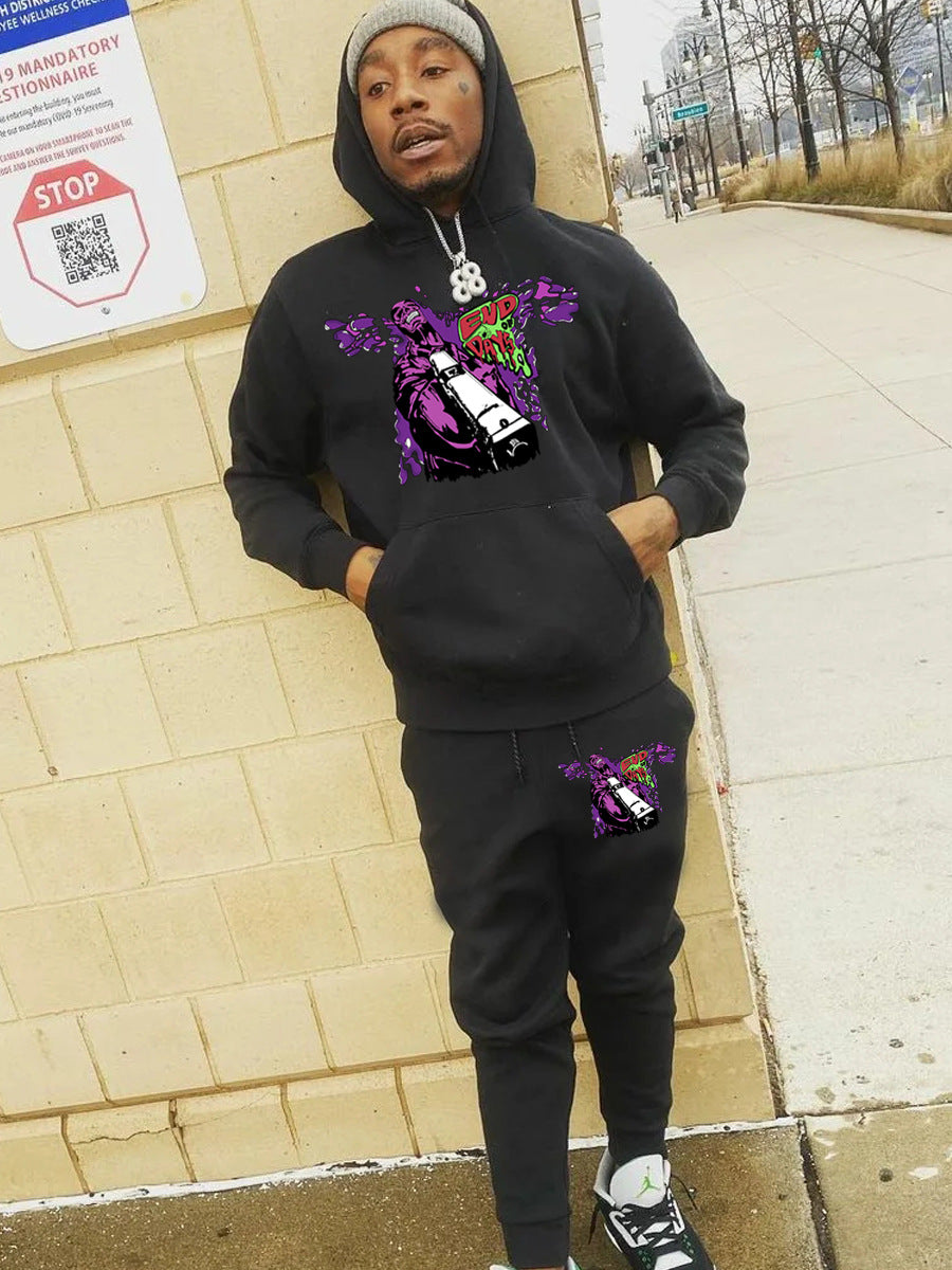 Men's Urban Hoodie with Graphic Design and Chic Jogging Pants