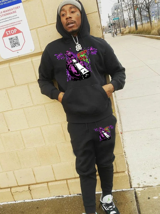 Men's Urban Hoodie with Graphic Design and Chic Jogging Pants