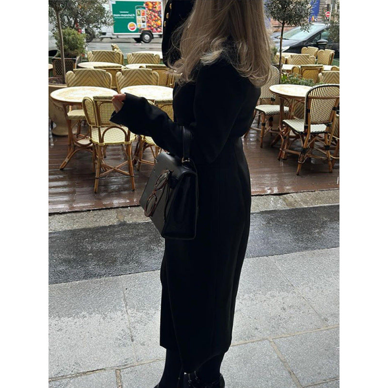 Dames élégant manteau maxi avec boutons décoratifs et poches pratiques Chic und Stil