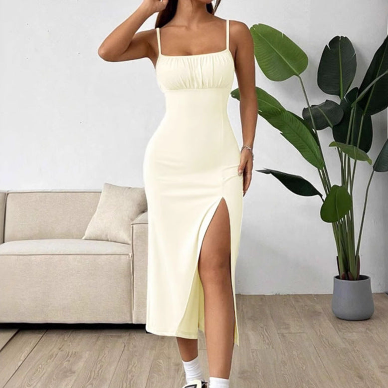 Dames Robe maxi élégante avec bretelles ajustables et fente haute Chic und Stil
