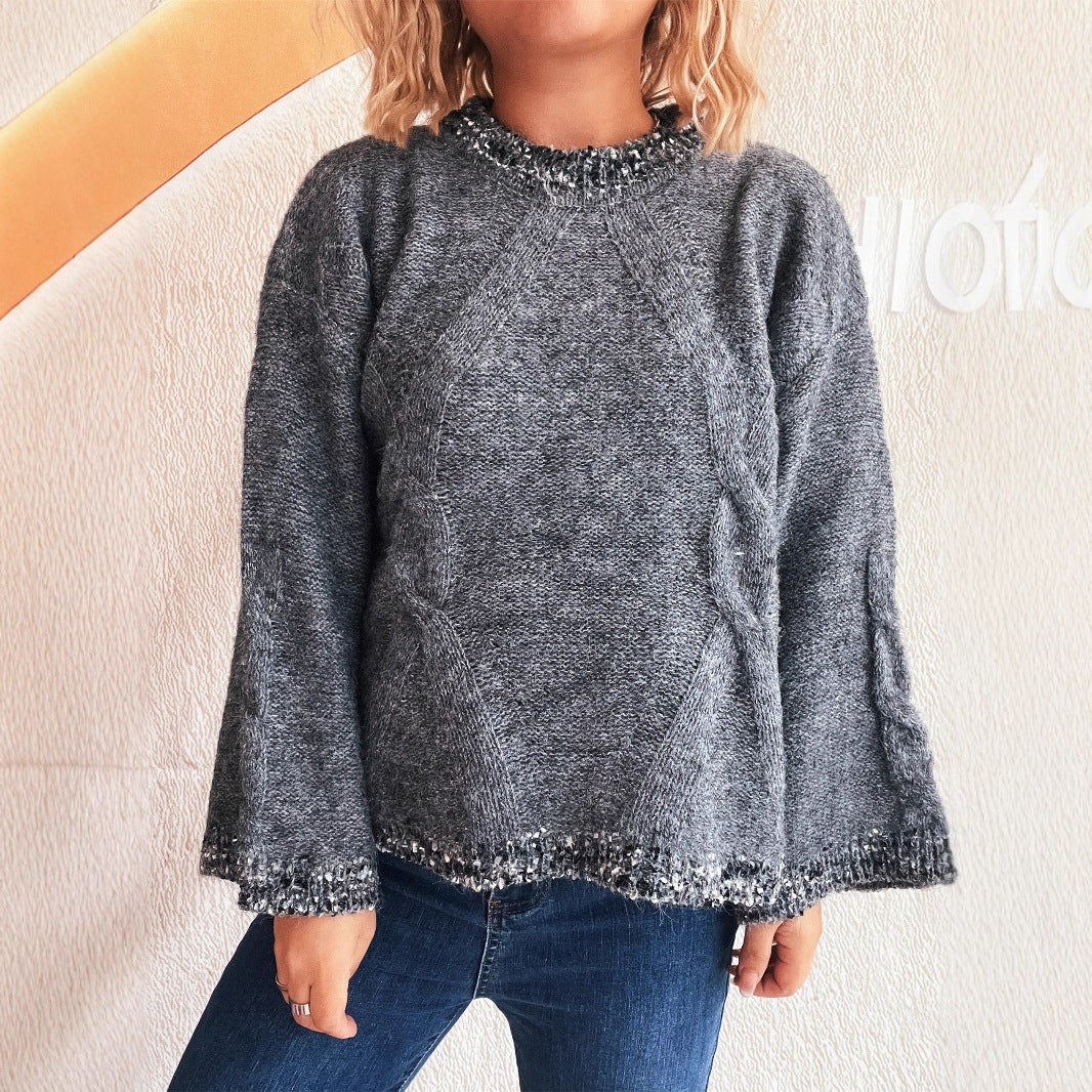Pull femme en grosse maille avec design de tresses texturé et coupe ample Chic und Stil