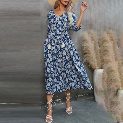 Robe midi florale bohème pour femme Chic und Stil