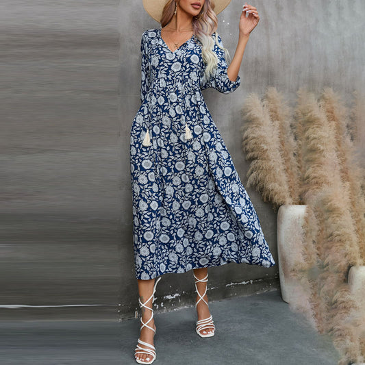 Robe midi florale bohème pour femme Chic und Stil
