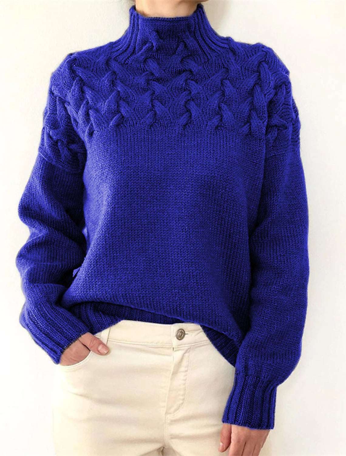 Pull-over à col haut pour femmes avec motif en torsades décoratif Chic und Stil