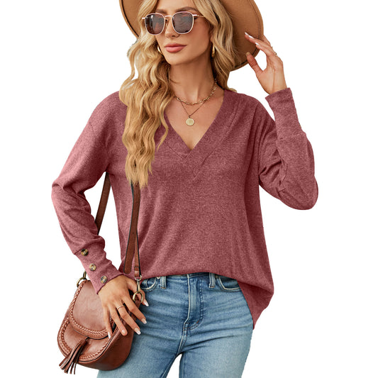 Dames oversized V-encolure pull avec des détails de bouton à la mode Chic und Stil