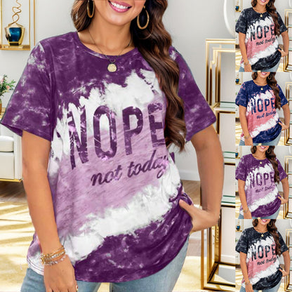 T-shirt décontracté pour femmes avec un motif de batik créatif et un lettrage accrocheur Chic und Stil