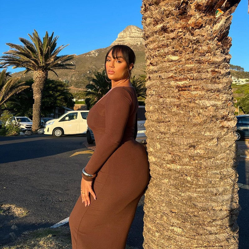 Robe longue à manches longues pour femmes ajustée Chic und Stil