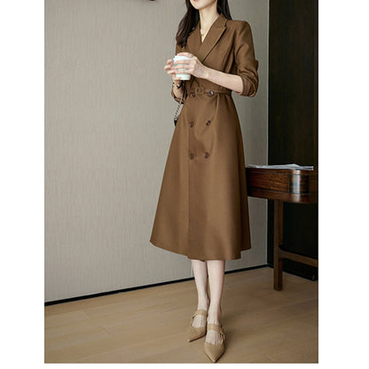 Robe midi élégante pour femmes à double boutonnage avec ceinture Chic und Stil