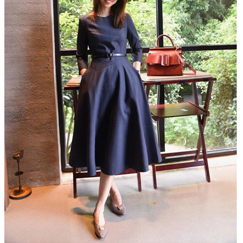 Robe midi A-line pour femmes avec ceinture élégante Chic und Stil