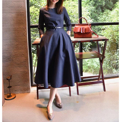 Robe midi A-line pour femmes avec ceinture élégante Chic und Stil