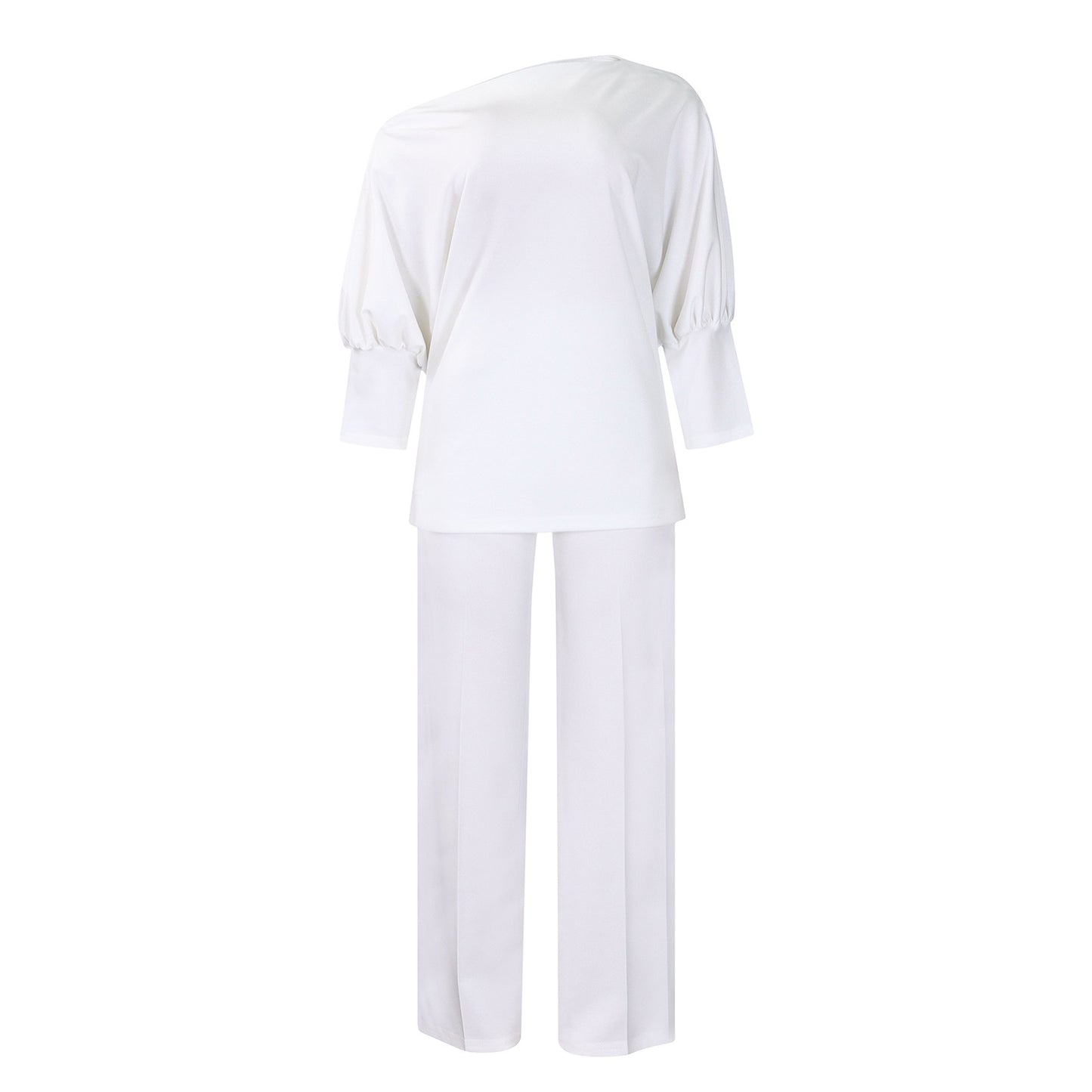 Woman Elegant set with a beautiful one-shoulder top and wide pants Chic and Style