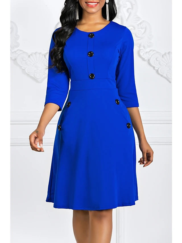 Robe classique à manches trois-quarts pour femmes avec détails boutonnés Chic und Stil