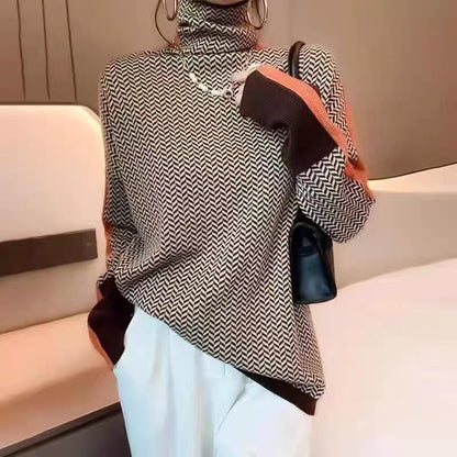Femme Pull à col roulé de haute qualité avec motif en zigzag Chic und Stil