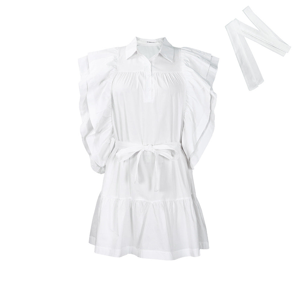 Robe chemise pour femmes avec des manches ruffle volumineuses et une ceinture à la taille Chic und Stil