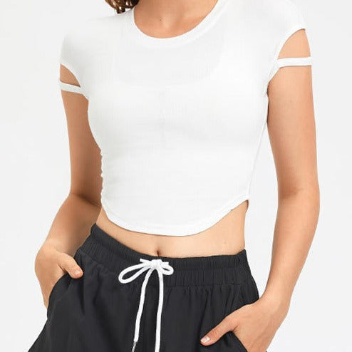 Women's Short-Sleeve Crop Top with Innovative Design and Chic and Stil Elastic Straps