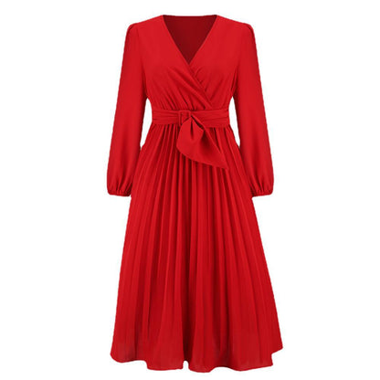 Dames Élégante Robe Portefeuille avec Plis et Détail de Ceinture Chic und Stil