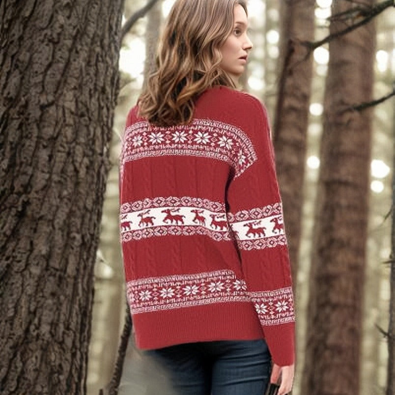 Dames gros tricot pull avec design de renne festif Chic und Stil