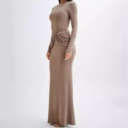 Dames Robe Maxi Élégante avec Drapé Décoratif Chic und Stil