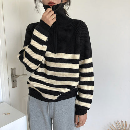 Pull femme à rayures avec zip mi-long et coupe décontractée Chic und Stil