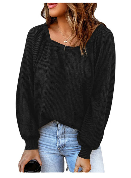 Pull en tricot surdimensionné pour femmes avec un décolleté ouvert et des manches bouffantes Chic und Stil
