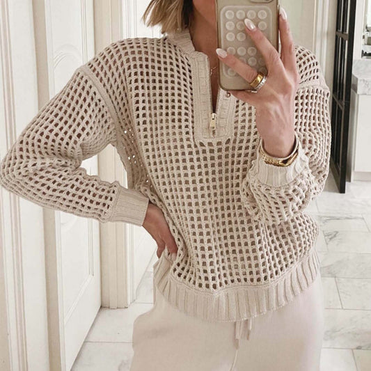 Pull en tricot décontracté pour femmes avec fermeture éclair et structure de mailles aérienne Chic und Stil