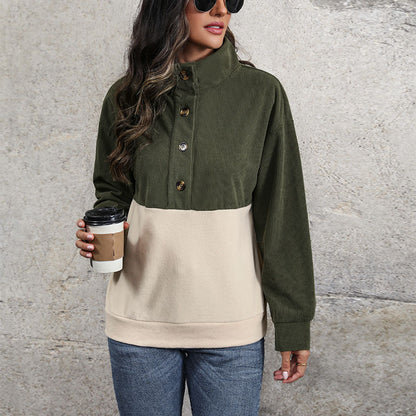 Pull en corduroy à col montant et détail de bouton pour femmes Chic und Stil