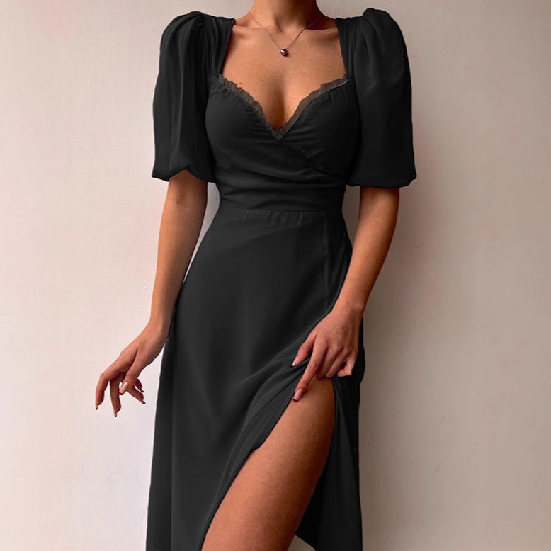 Femme Robe maxi élégante avec manches bouffantes et fente profonde Chic und Stil
