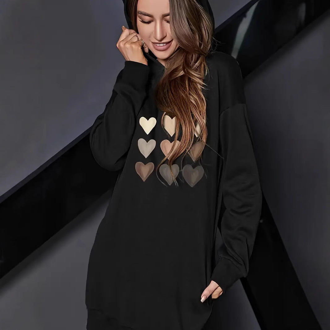 Robe à capuche pour femmes avec impression en forme de cœur Chic und Stil