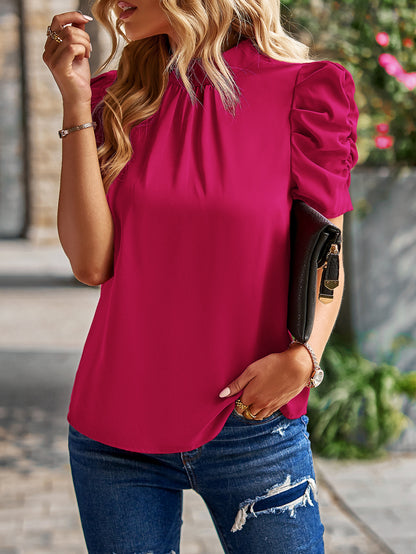 Dames Élégant haut avec manches bouffantes froncées Chic und Stil