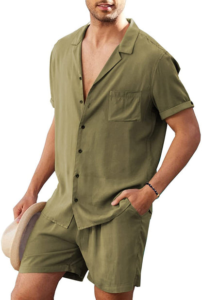 Homme Décontracté Ensemble Chemise à Manches Courtes et Shorts Chic und Stil