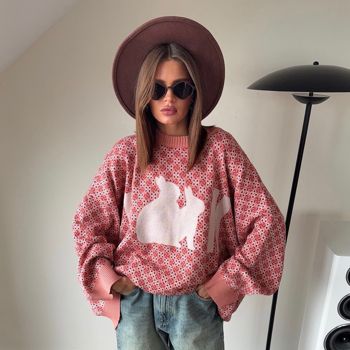 Pull en tricot surdimensionné pour femmes avec motif créatif Chic und Stil
