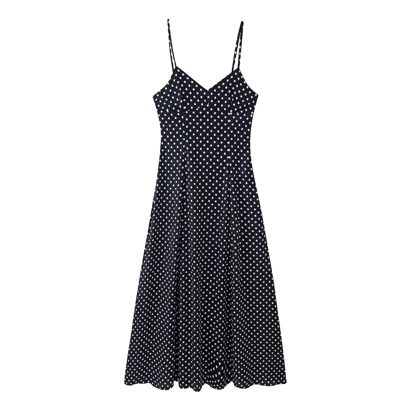 Robe midi femme avec des fines bretelles spaghetti et un design à pois ludiques Chic und Stil