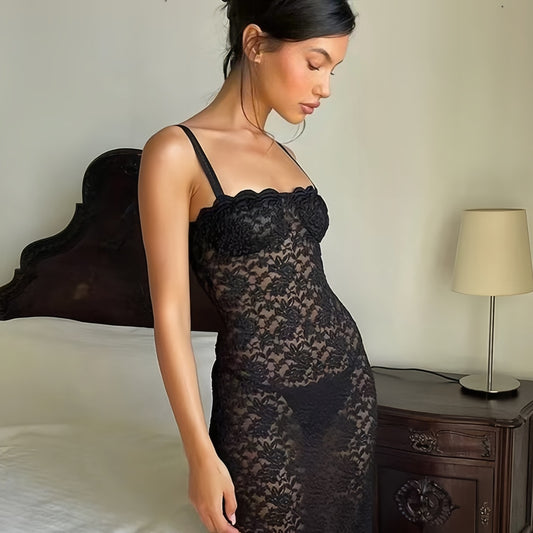 Robe maxi en dentelle pour dames avec une coupe séduisante et de fines bretelles Chic und Stil
