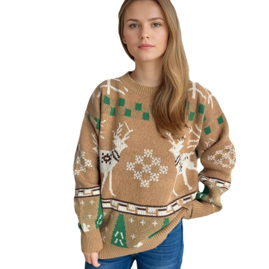 Pull de Noël à motif pour femmes avec design de renne festif et coupe oversize Chic und Stil