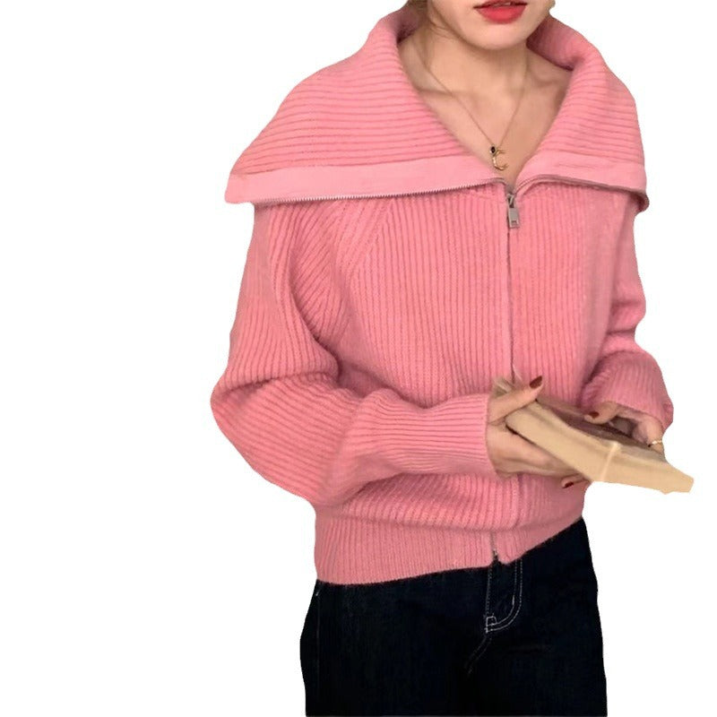 Pull en tricot pour femmes avec col montant et fermeture éclair Chic und Stil