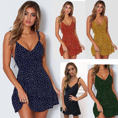 Robe soleil mini à pois pour femmes avec bretelles réglables Chic und Stil