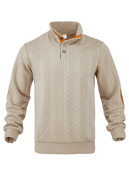 Men's fleece pullover with textured cable knit pattern and modern stand-up collar Chic and style
