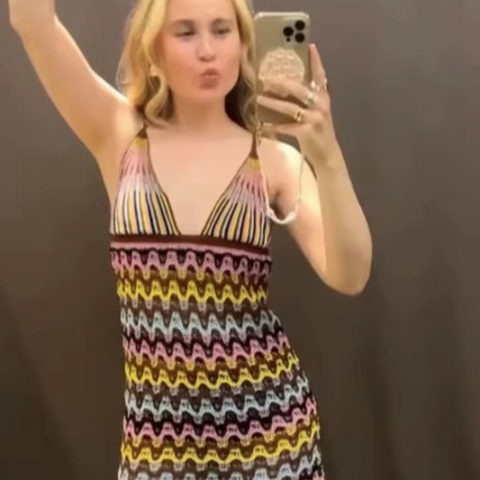 Robe d'été en chiffon pour femmes avec motif en vagues et bretelles réglables Chic und Stil