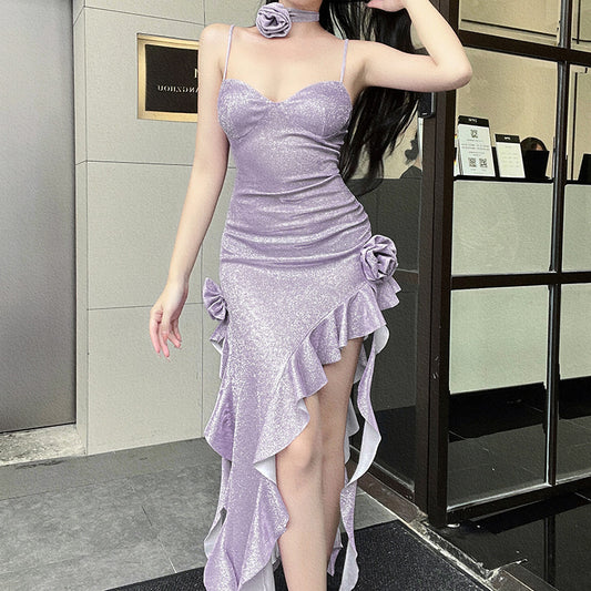 Femmes Robe Maxi Glamoureuse à Fente Haute Chic und Stil