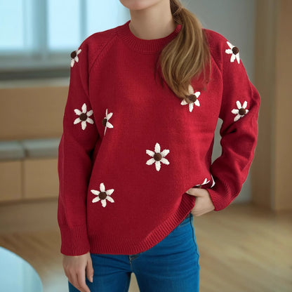 Pull en tricot pour femmes avec des appliqués floraux et une coupe décontractée Chic und Stil