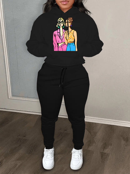 Women's hoodie set with artistic print and comfortable jogging pants Chic und Stil