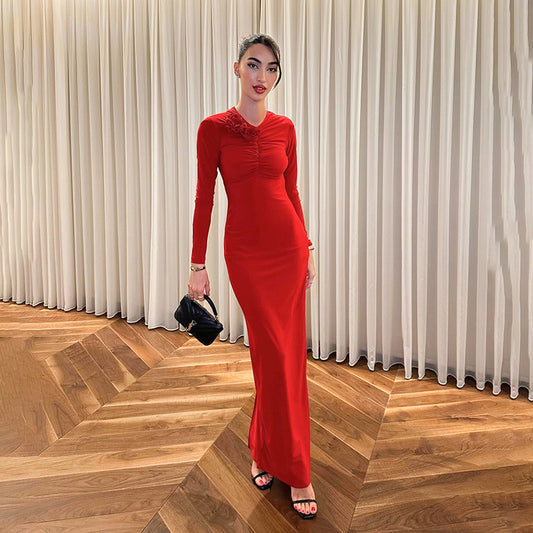 Dames Élégante Robe Maxi à Manches Longues Chic und Stil