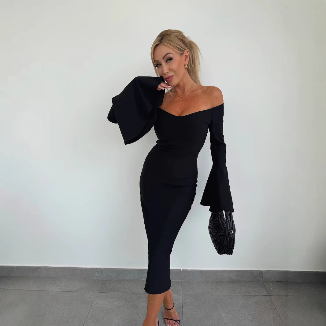 Robe femme avec décolleté off-shoulder et manches évasées Chic und Stil
