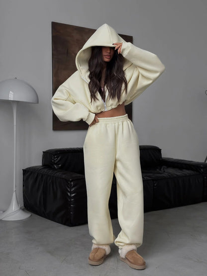 Chic and Style women's hoodie jacket and sweatpants set in crepe