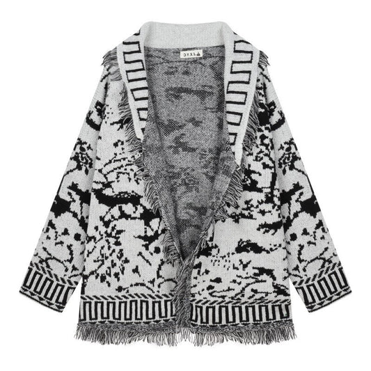 Dames fringed cardigan avec motif graphique et parties avant ouvertes Chic und Stil